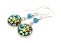 Kolczyki z grafiką kamyczków, turkusowo żółte  9045 [030]