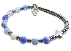 Bransoletka różaniec na rękę z agatów błękitnych 8360 [sz7]