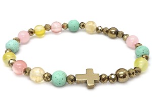 Pastelowa bransoletka różaniec na rękę z kamieni w złocie 9173 [p12]