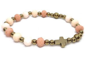 Bransoletka różaniec na rękę - kryształki pudrowo różowe w złocie 9188 [sz9]