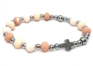 Bransoletka różaniec na rękę - kryształki w kolorze pudrowym w srebrze 9189 [sz9]
