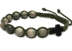 Różaniec sznurkowy z kamieniami na rękę khaki 9190  [p23]