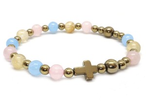 Bransoletka pastelowa - różaniec z kamieni w złocie 9191 [47]