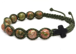 Bransoletka różaniec sznurkowy z kamieni oliwkowy unakit 9192