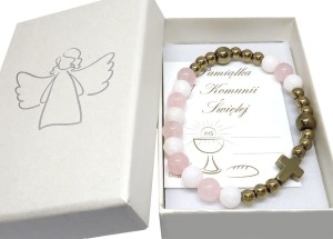 Pamiątka Pierwszej Komunii Świętej dla dziewczynki różaniec bransoletka 9193 [sz8]