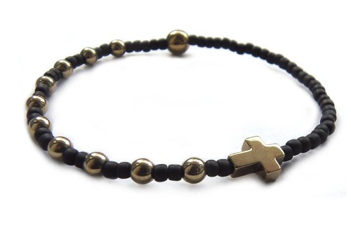 7869 BRANSOLETKA RÓŻANIEC DELIKATNY NA RĘKĘ CZARNO ZŁOTY.jpg