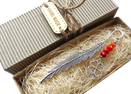 8042 zakładka do książki metalowa pióro koniczynka hand made.jpg