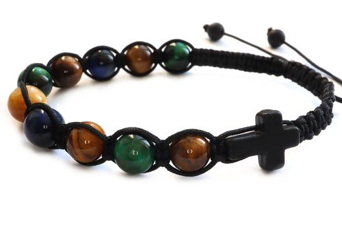 Bransoletka różaniec na rękę - kolorowe tygrysie oko 8849 [p10]