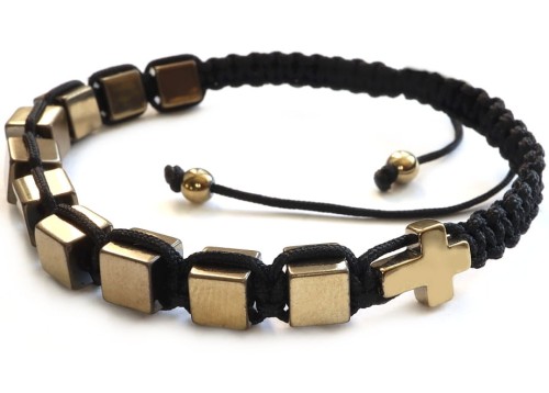 Piękny, klasyczny, elegancki różaniec ze złotego hematytu 8850 [p19]