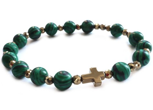 Bransoletka z kamieni malachit i złoty hematyt 8854 [p19]