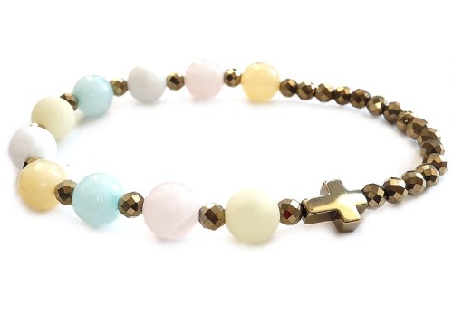 Bransoletka różaniec na rękę - kamienie pastelowe w złocie 8858 [p19]