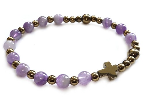 Bransoletka różaniec na rękę - ametyst w złocie 8873 [p20]