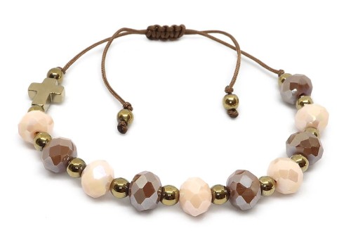 Bransoletka sznurkowa, różaniec na rękę z kryształkami w złocie 8907 [p10]