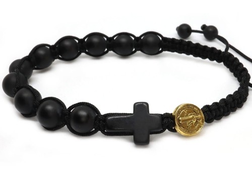 Bransoletka różaniec na rękę - męski, lub damski Św. Benedykt złoty 8927