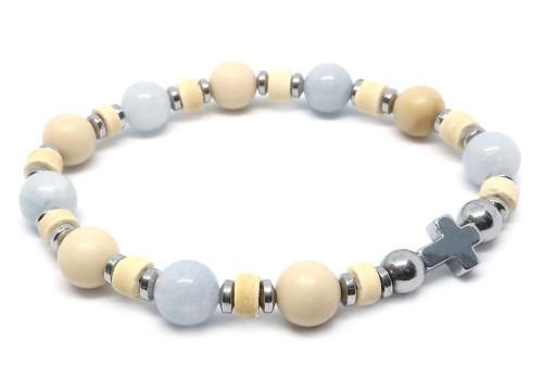 Pastelowy różaniec z kamieni i kokosu dla niej na rękę 8949 [p1]