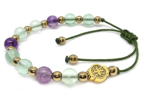 Bransoletka różaniec fluoryt Św. Benedykt 9024 [p23]