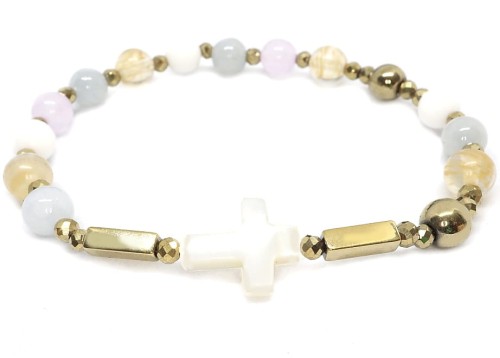 Pastelowe kamienie w złocie - różaniec dziesiątka 9042  [hb27]