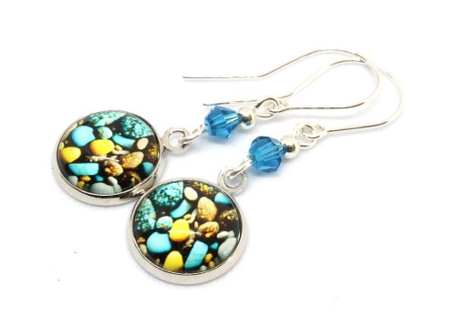 Kolczyki z grafiką kamyczków, turkusowo żółte  9045 [030]