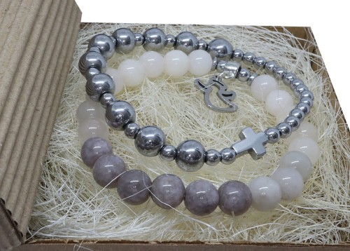 Komplet bransoletka z Aniołem i Różaniec w pudełku prezentowym 9186 [56]