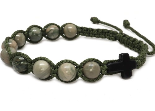 Różaniec sznurkowy z kamieniami na rękę khaki 9190  [p23]