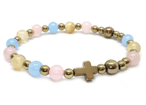 Bransoletka pastelowa - różaniec z kamieni w złocie 9191 [47]