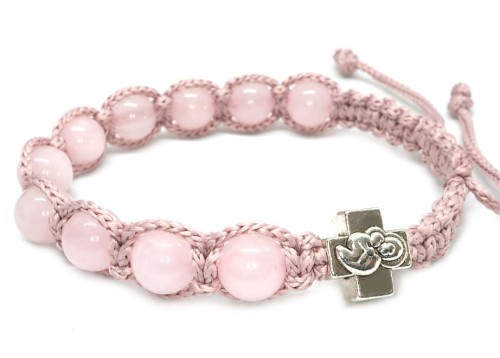 Bransoletka różaniec na rękę Kwarc różowy 9194