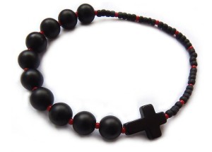 Różaniec bransoletka męska ONYKS czarno czerwony 7665 [sz9]
