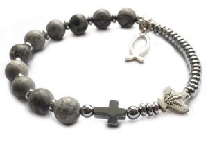 Różaniec bransoletka na rękę, rybka, duch  św. - pamiątka 8194 [SZ9]