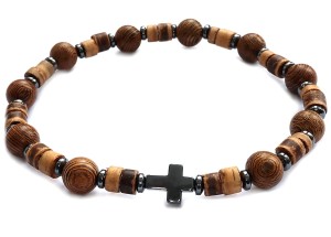 Różaniec męski - drewno wenge, kokos, hematyt 8459 [sz8]