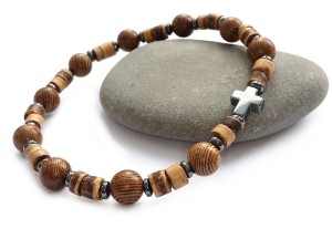 Różaniec męski - drewno wenge, kokos, hematyt 8459 [sz8]