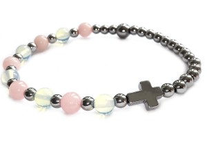 Delikatna bransoletka różaniec opal kwarc 8693 [p12]