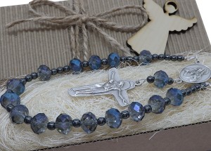 Różaniec do samochodu na lusterko - piękne kryształy niebieskie 9224  [sz8]