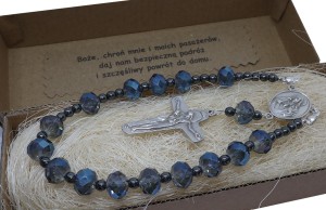 Różaniec do samochodu na lusterko - piękne kryształy niebieskie 9224  [sz8]