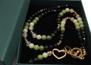 Naszyjnik zielony cieniowany  naturalny jadeit, turmalin, cytryn 9247 [sz8]